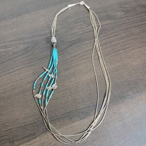 Vintage Navajo Zuni Heishi Turquoise Liquid Sterling Silver Necklace